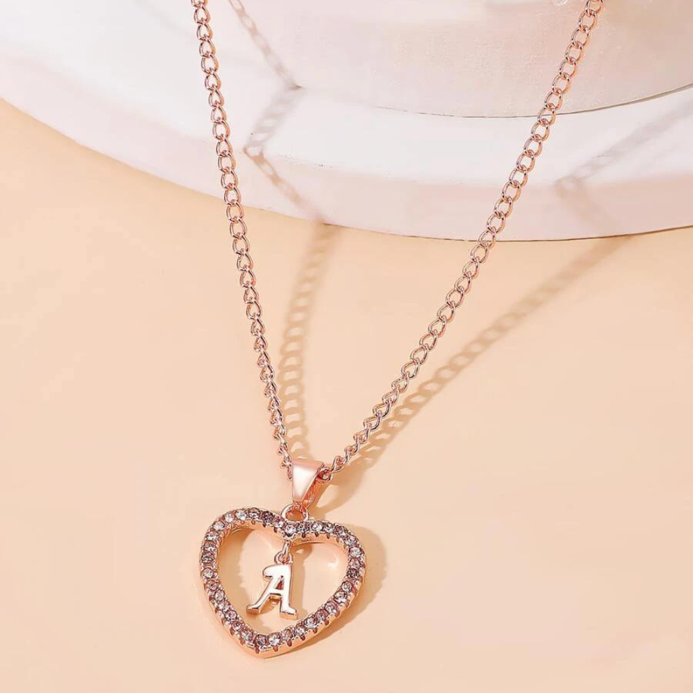 Crystal Letter Heart Necklace - Necklace with Heart Letter Pendant