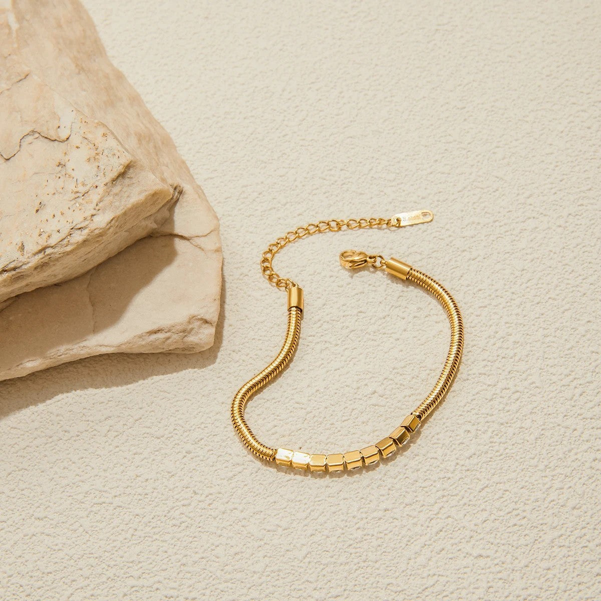 Women’s Bracelet with Snake Chain, Central Stone Row and Extension Chain