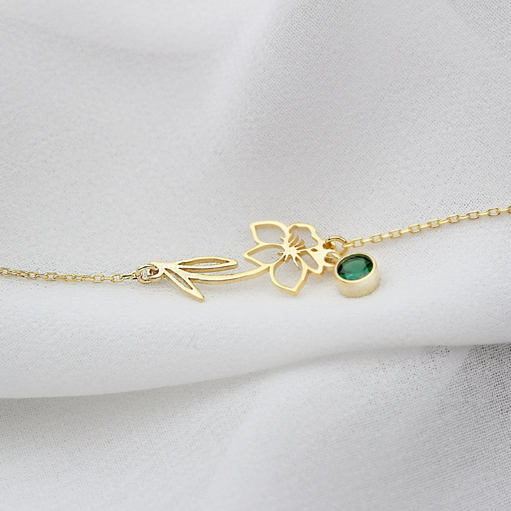 Flower bracelet for birthday - Bracelet with birthstone and flower