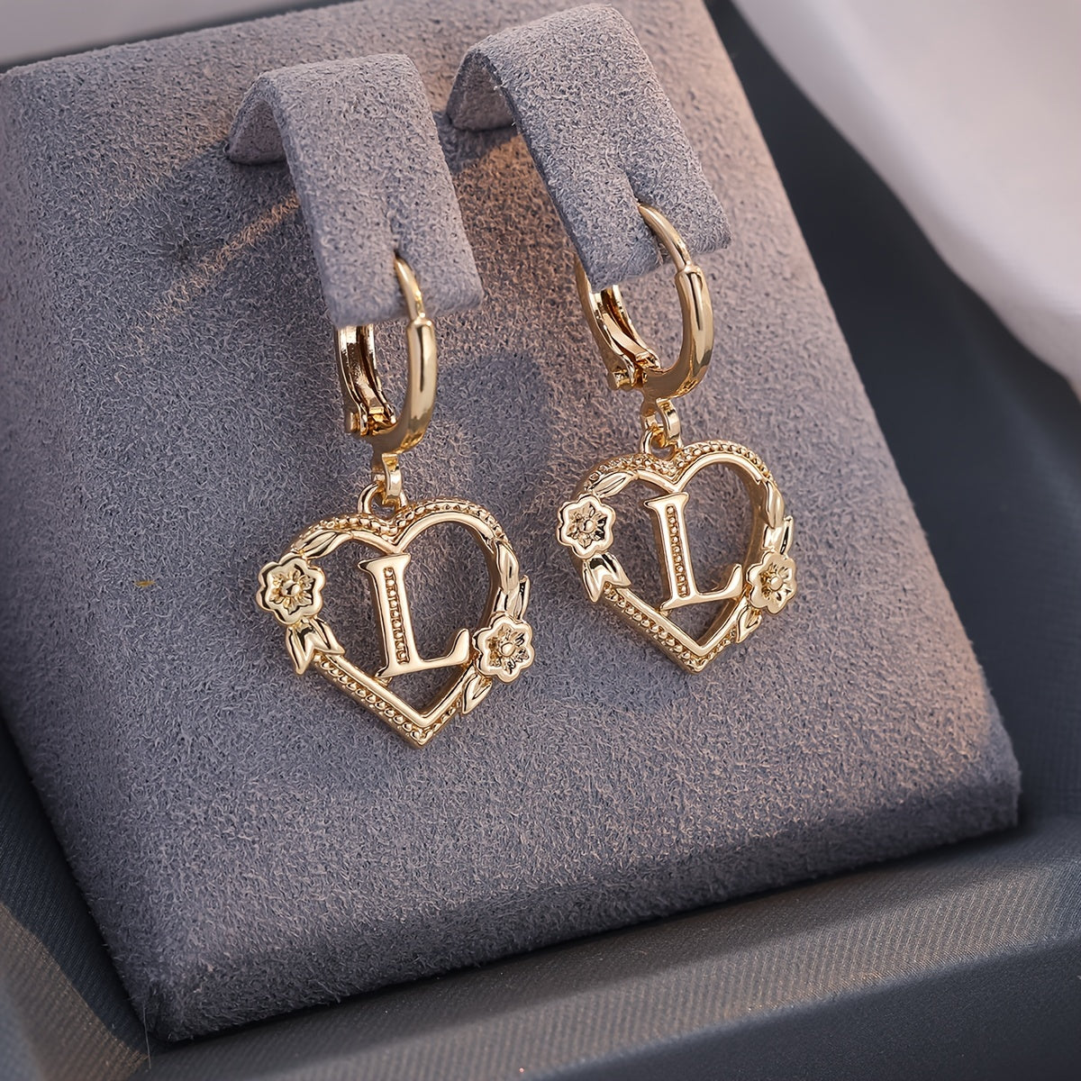 Women's Heart Hoops with Initial and Floral Details