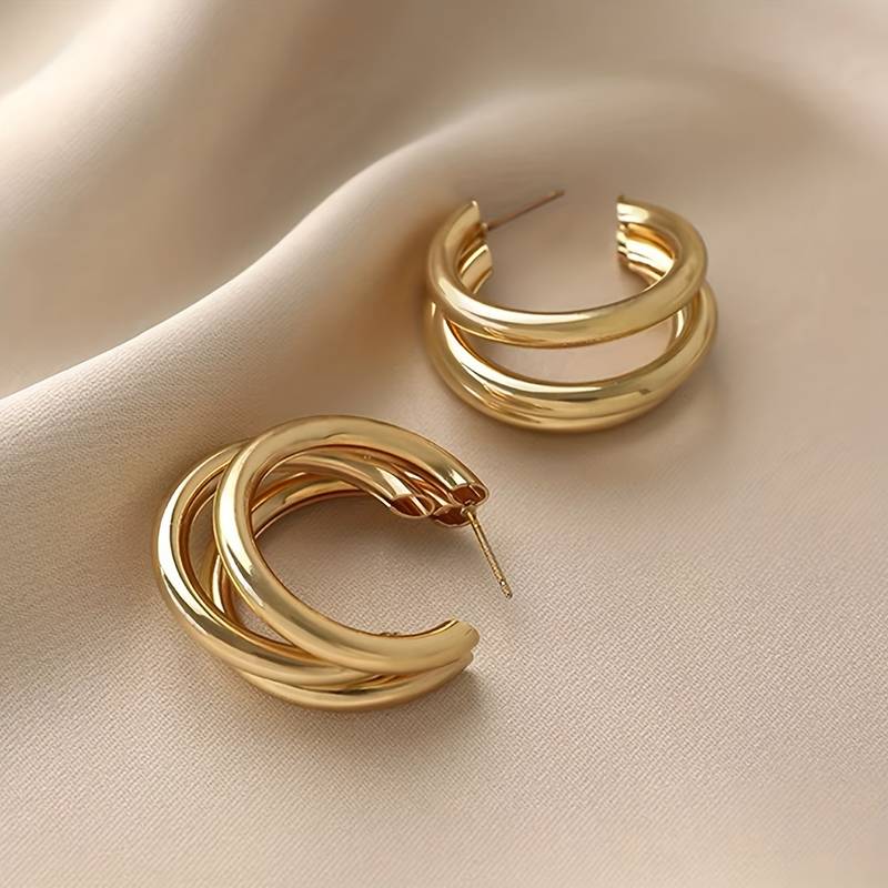 Triple Ring Earring - 3 Gold Ring Earrings