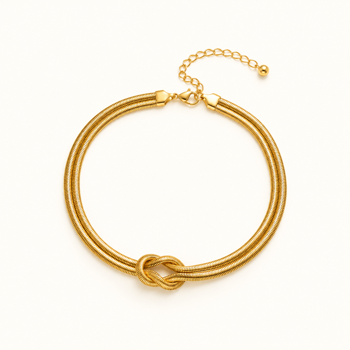 Women’s Snake Chain Necklace with Double Knot Design and Extension Chain