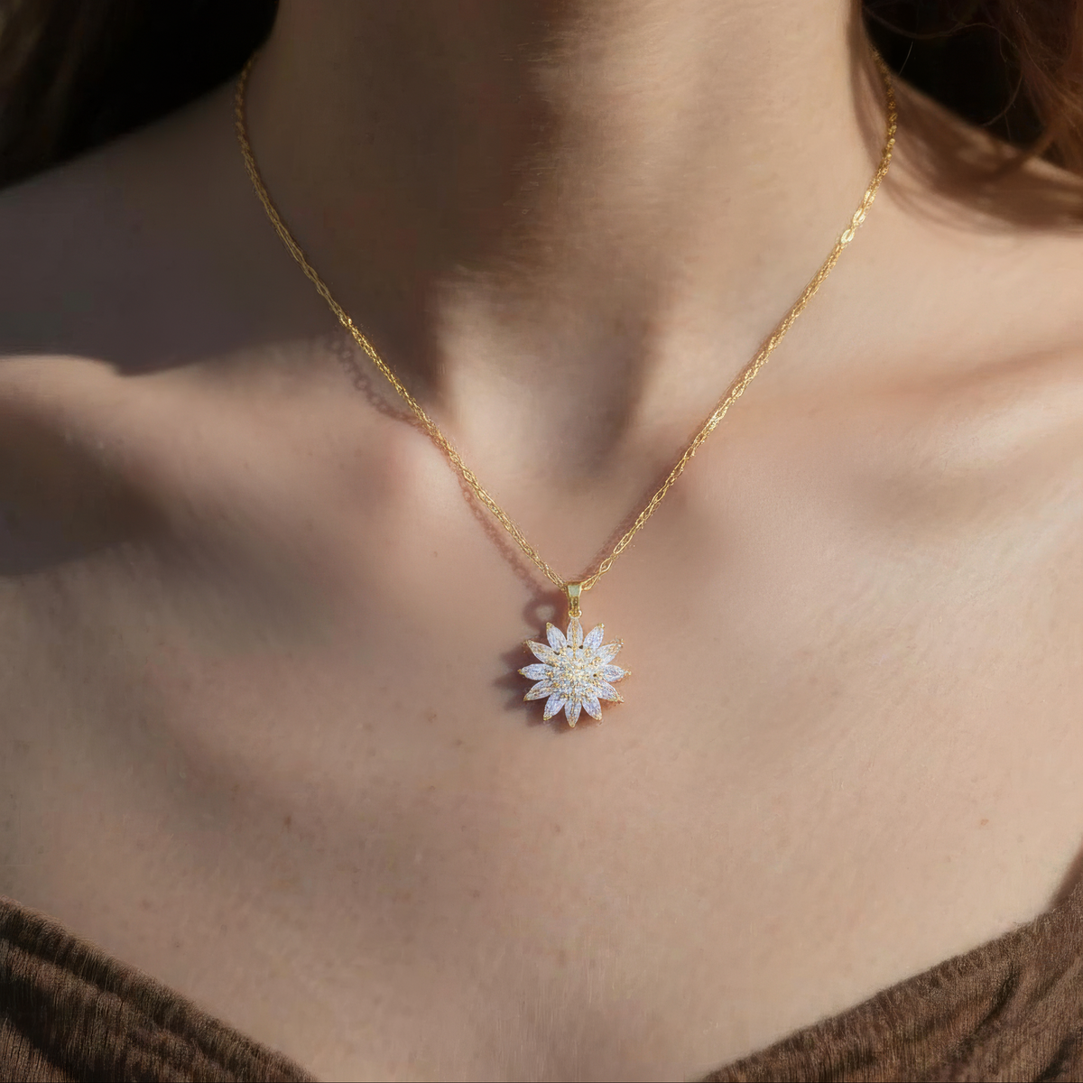 Women’s Sunflower Pendant Necklace with Multiple Stone Accents