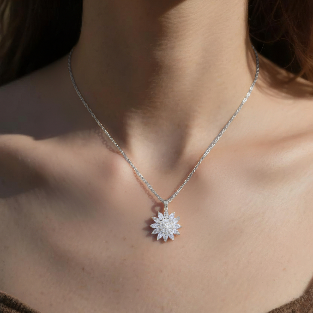 Women’s Sunflower Pendant Necklace with Multiple Stone Accents
