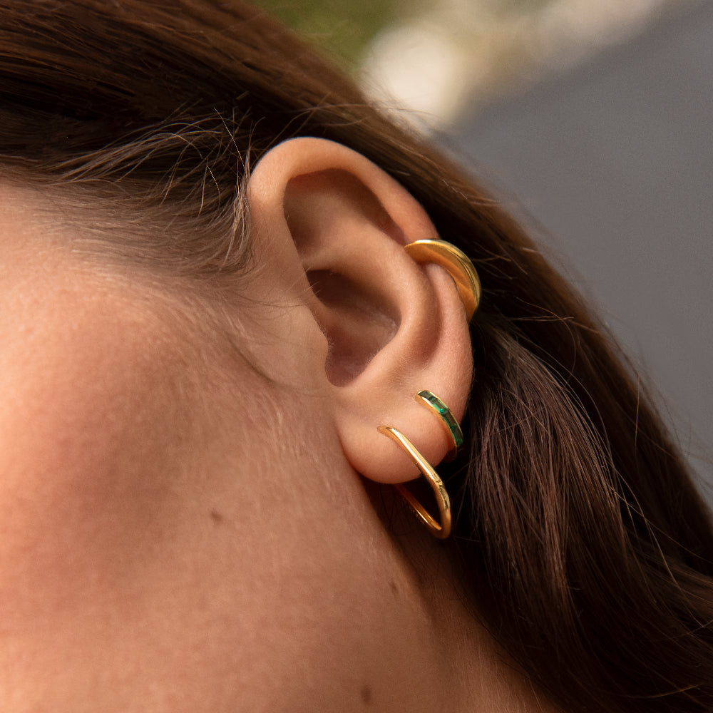 Women’s Hoop Earrings with Baguette-Shaped Stone Accents and Slim Design