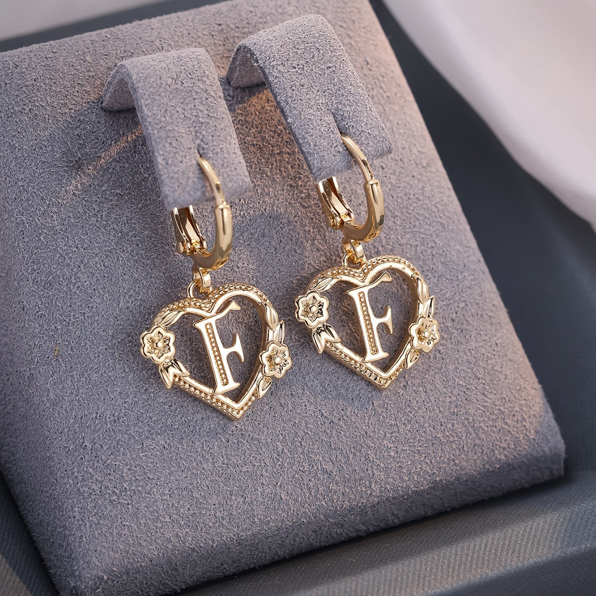 Women's Heart Hoops with Initial and Floral Details