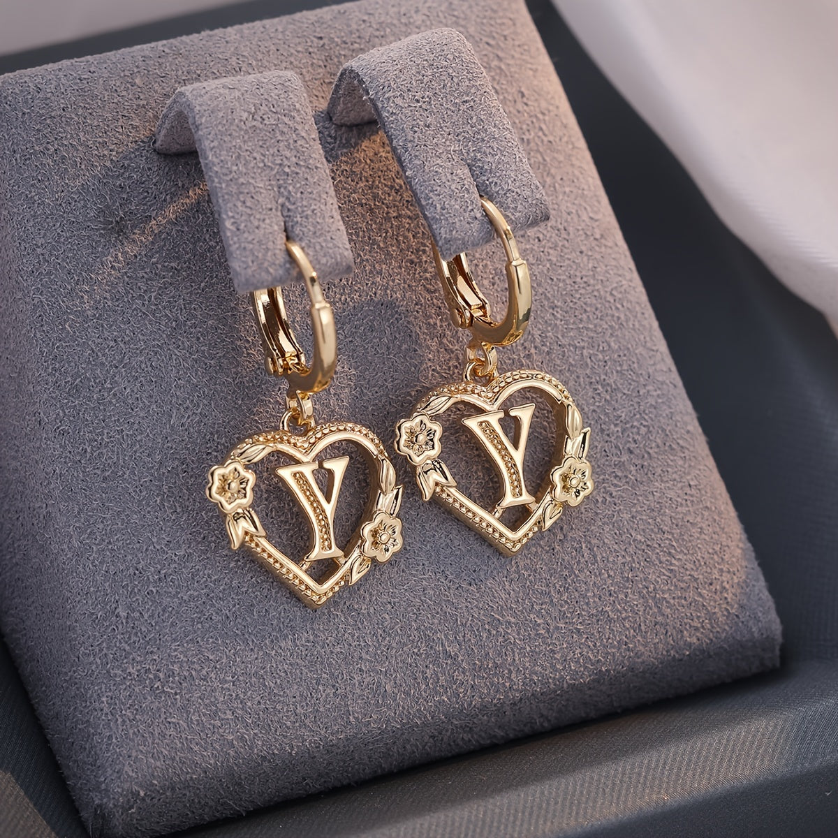 Women's Heart Hoops with Initial and Floral Details