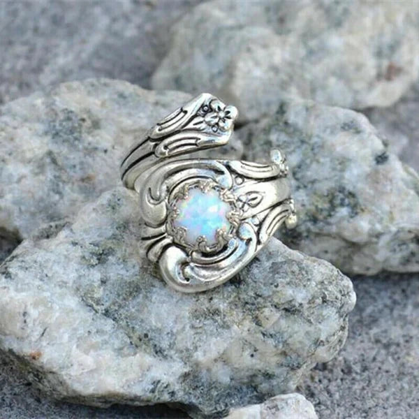 Maelle – Adjustable Spoon Ring with White Opal