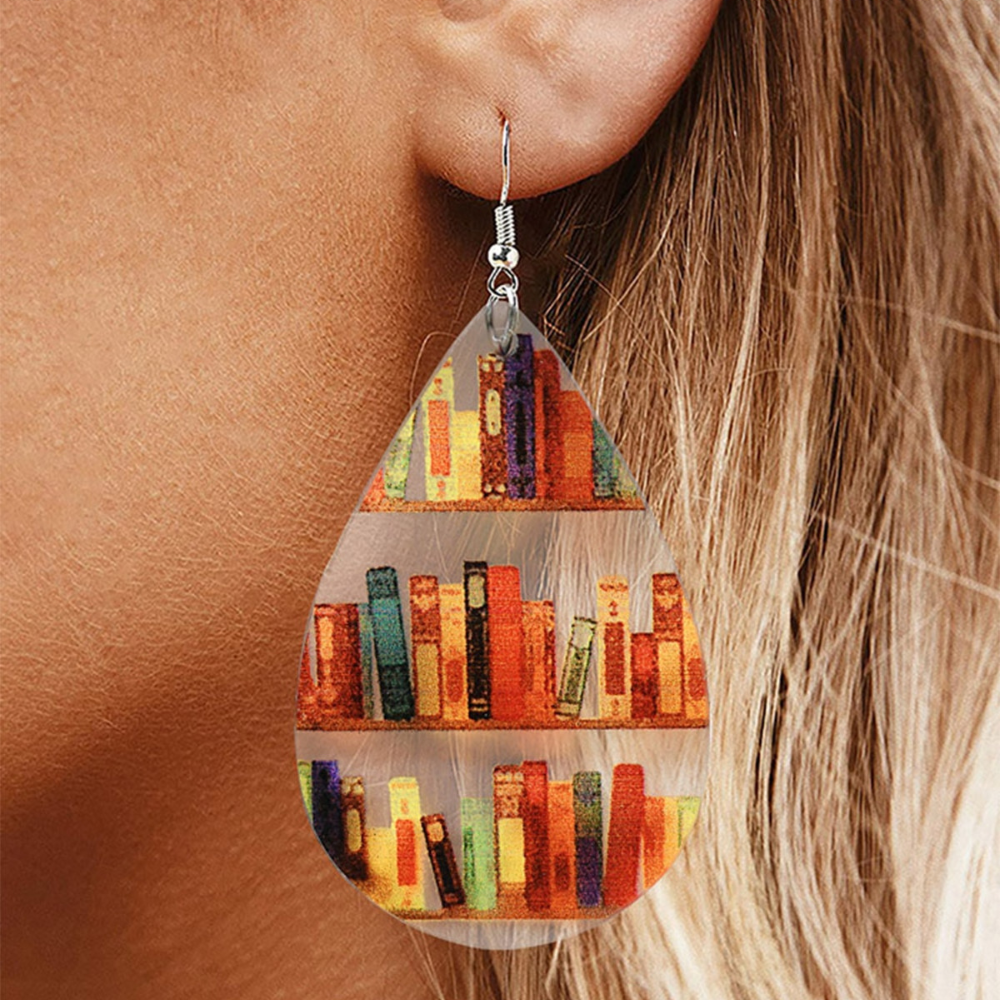 Ladies Earrings with Book and Library Motif