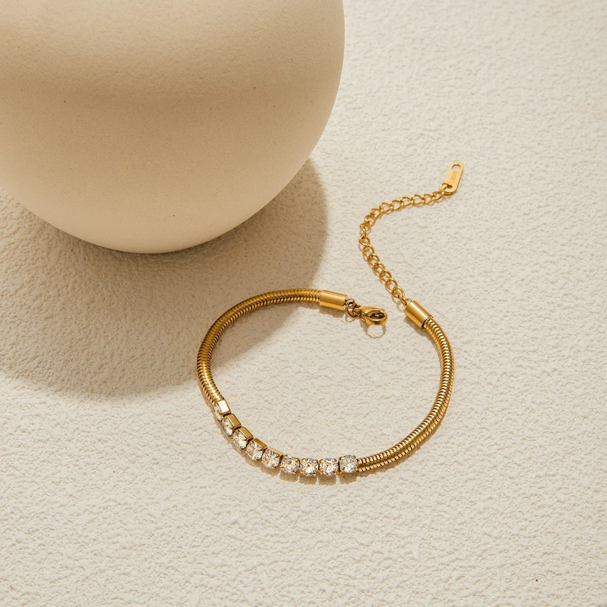 Women’s Bracelet with Snake Chain, Central Stone Row and Extension Chain