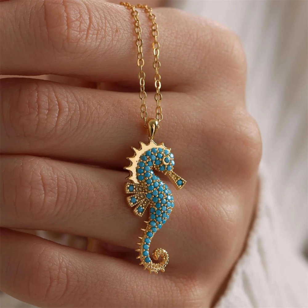 Women Necklace with Seahorse Pendant in Ocean Design