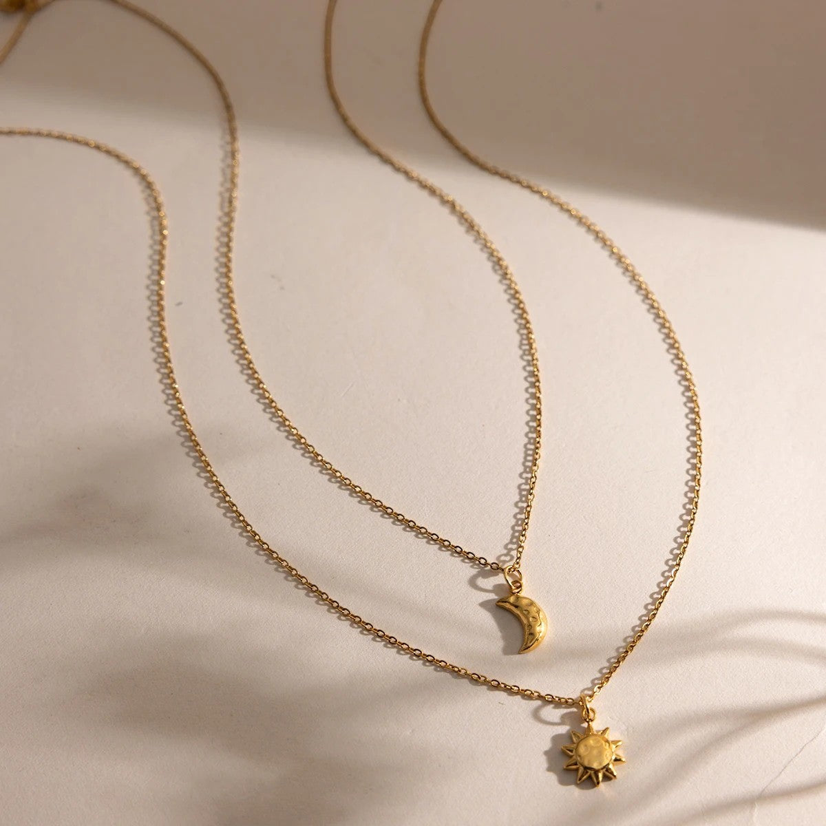 Women’s Layered Necklace with Moon and Sun Pendant