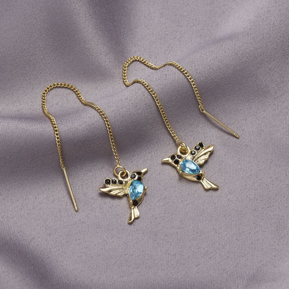 Ladies Hummingbird Earrings with Hanging Bird Motif - Pair