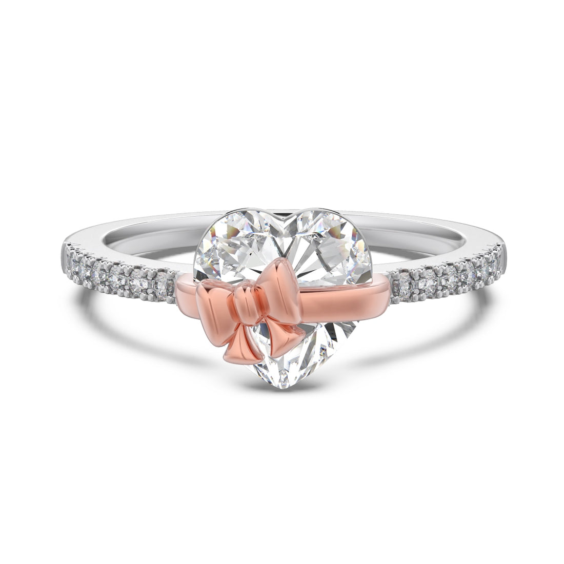 Heart Cut Diamond White Sterling Silver Heart Bow Engagement Ring