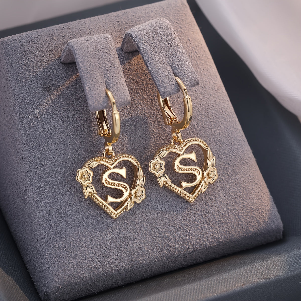 Women's Heart Hoops with Initial and Floral Details