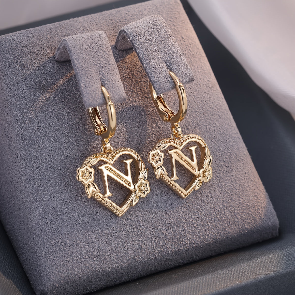 Women's Heart Hoops with Initial and Floral Details