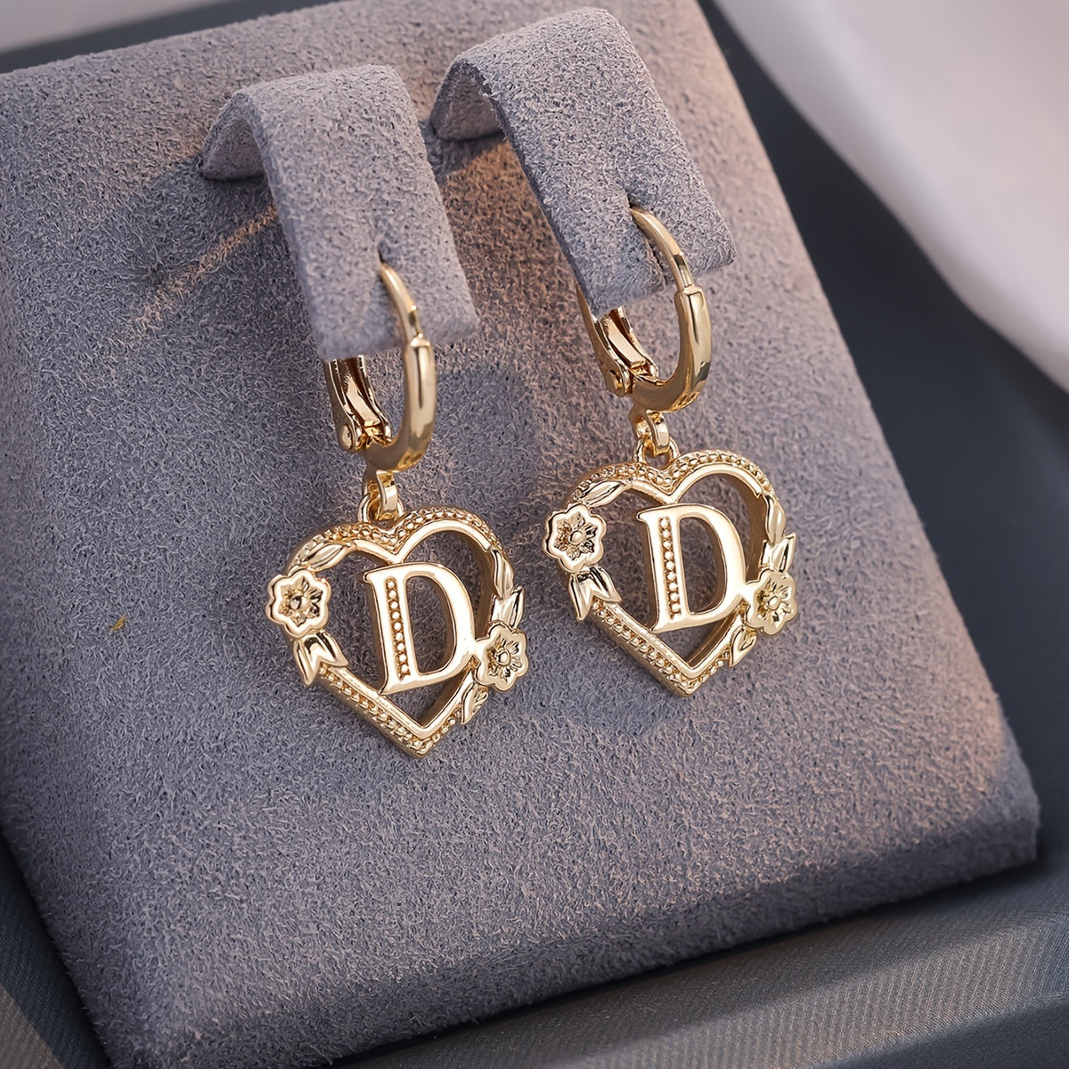 Women's Heart Hoops with Initial and Floral Details