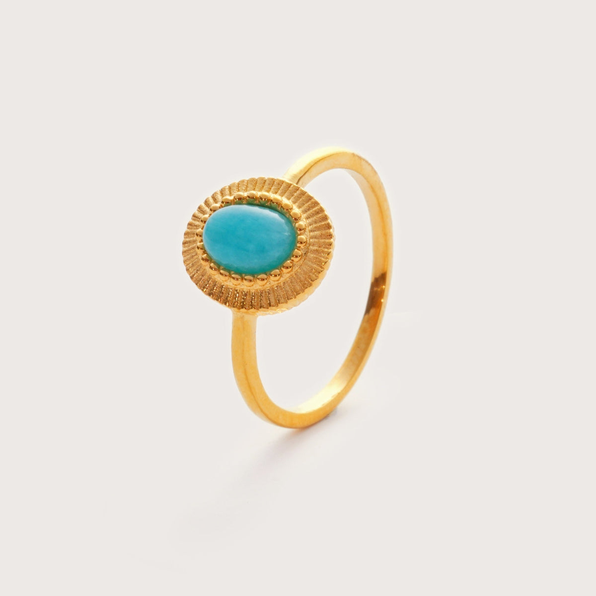 Women’s Ring with Amazonite Center Stone and Grooved Band