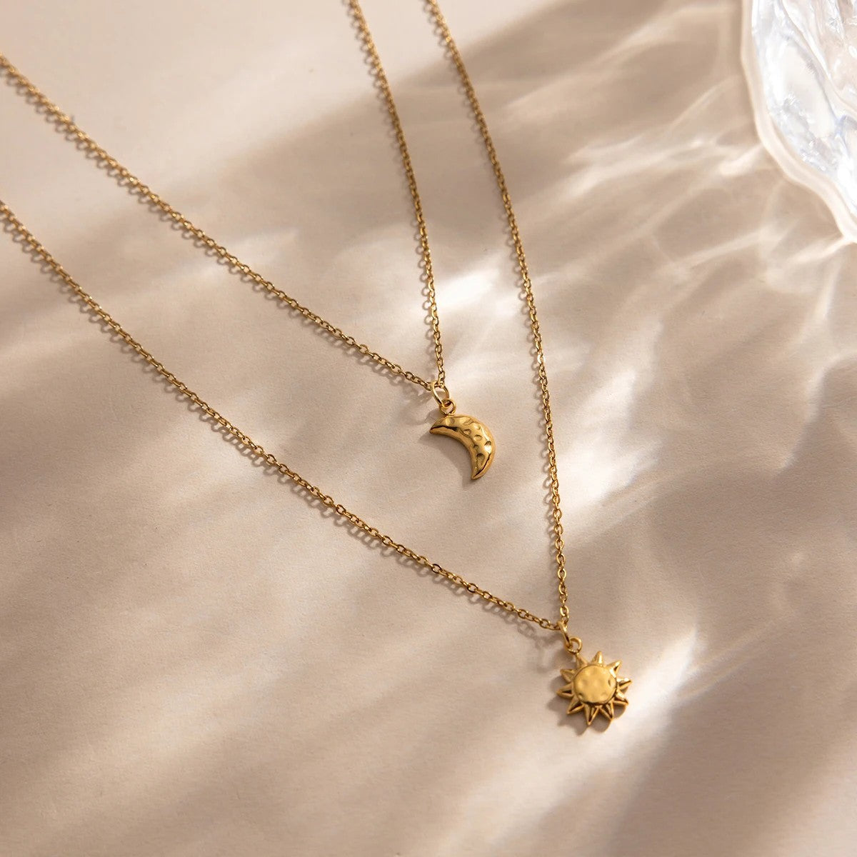 Women’s Layered Necklace with Moon and Sun Pendant
