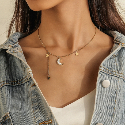 Star and Moon Necklace - Crescent Moon