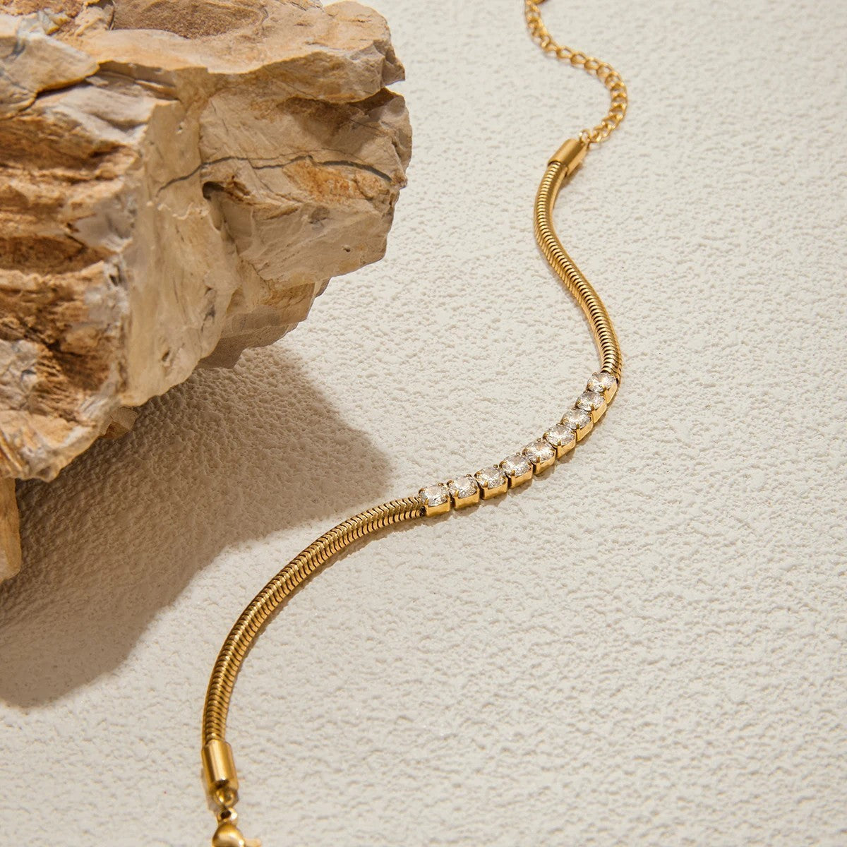 Women’s Bracelet with Snake Chain, Central Stone Row and Extension Chain