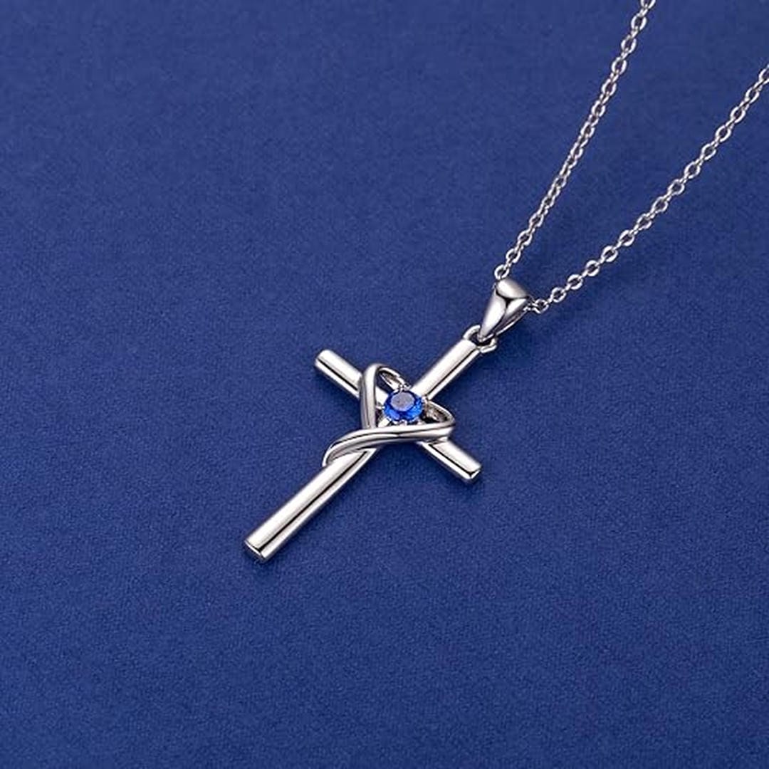 Women’s Cross Necklace with Wrapped Design and Round Center Stone