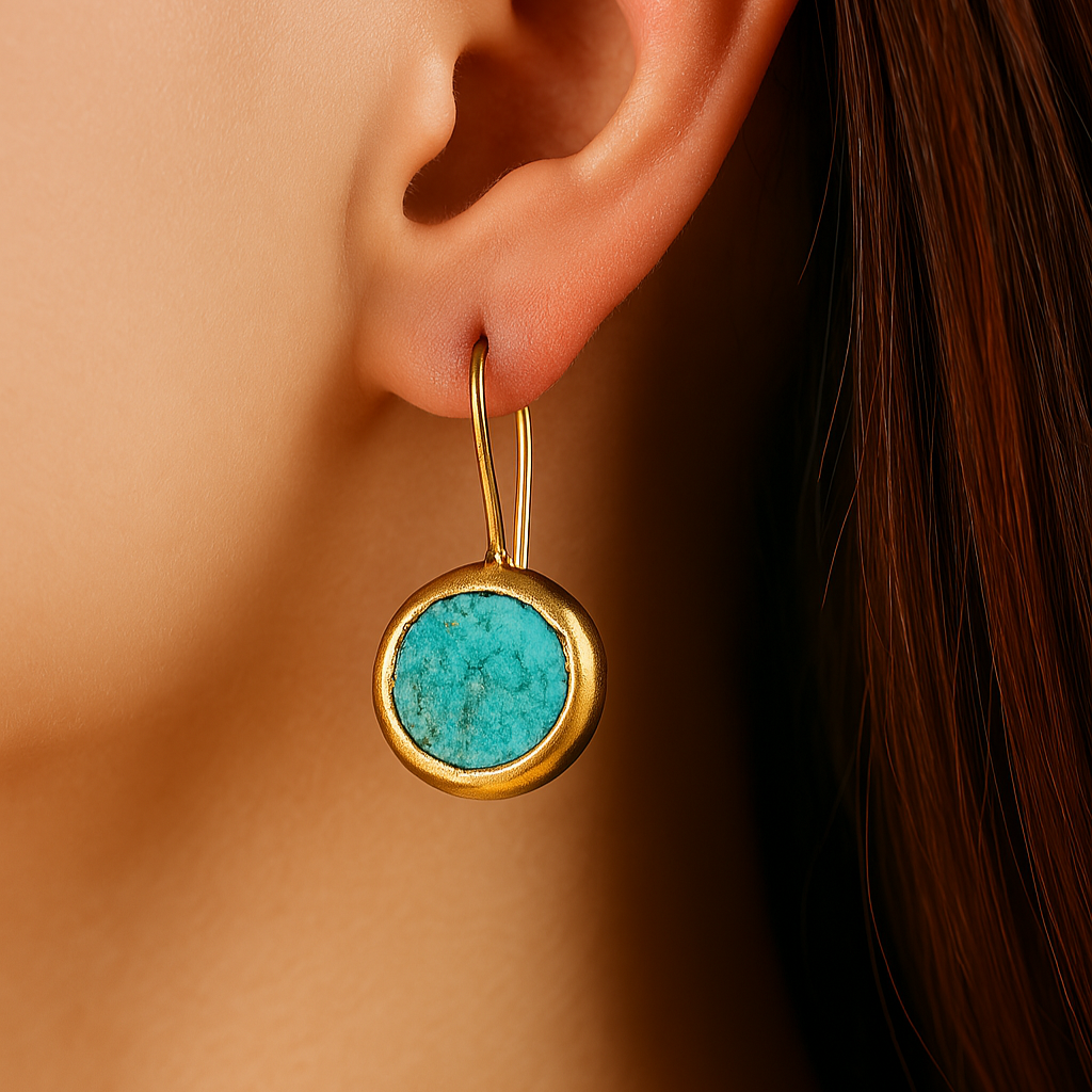 Maia – Golden Earrings with Turquoise Stone