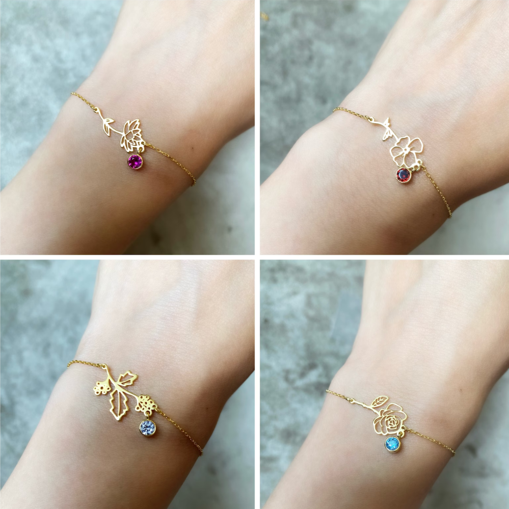 Flower bracelet for birthday - Bracelet with birthstone and flower