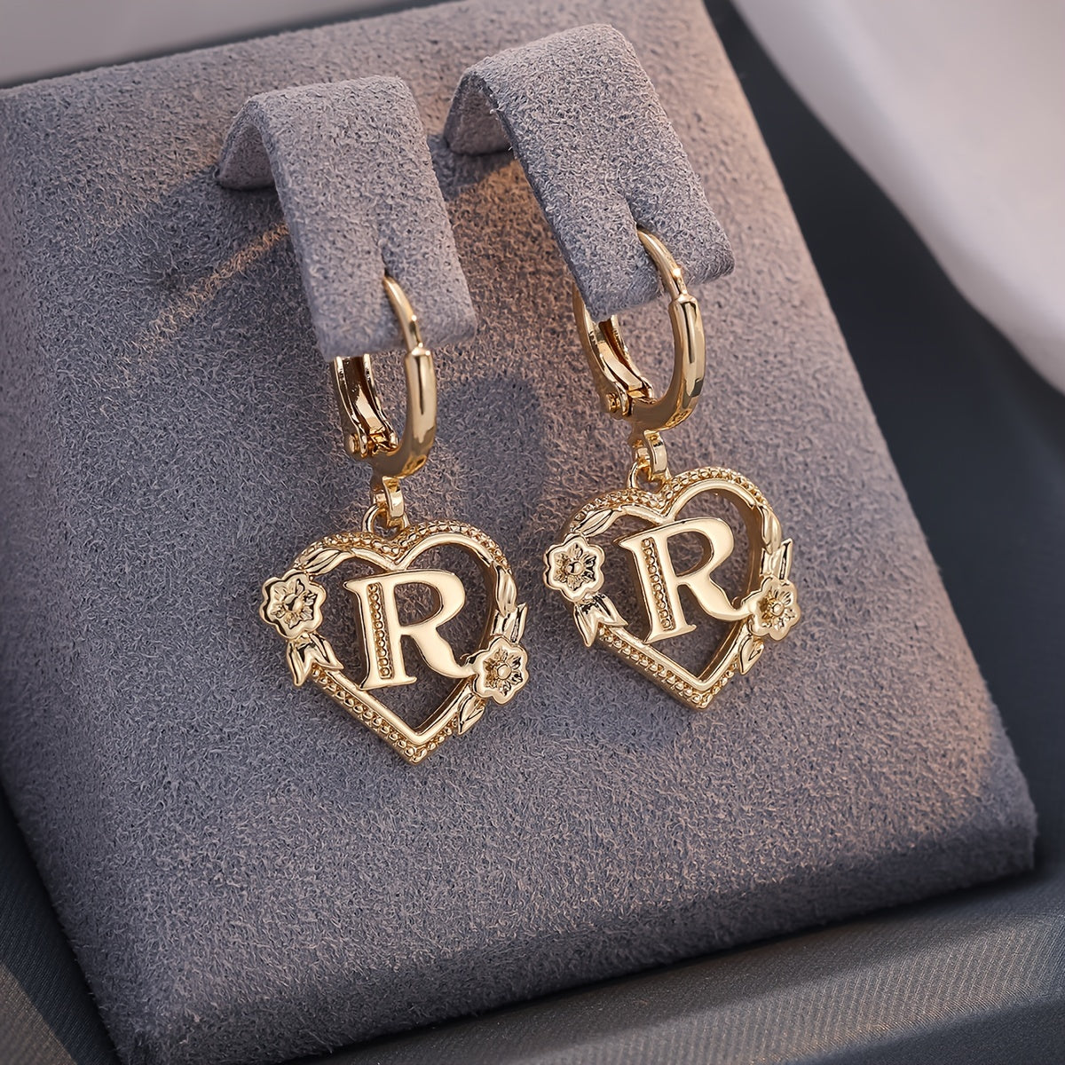 Women's Heart Hoops with Initial and Floral Details
