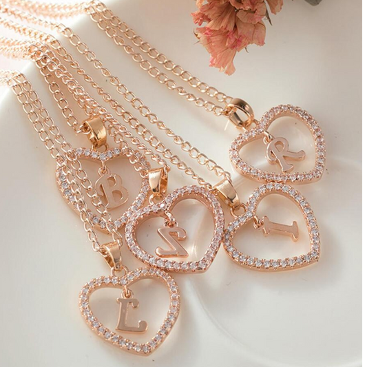 Crystal Letter Heart Necklace - Necklace with Heart Letter Pendant