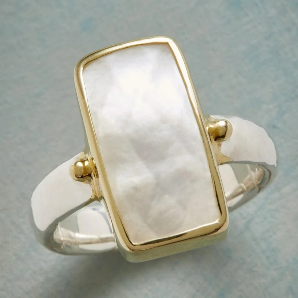 Women's Geometric Ring with Moonstone and Boho Design