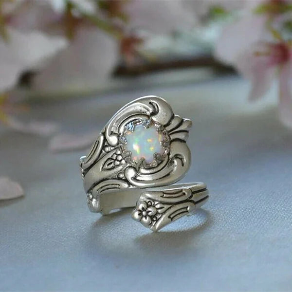 Maelle – Adjustable Spoon Ring with White Opal