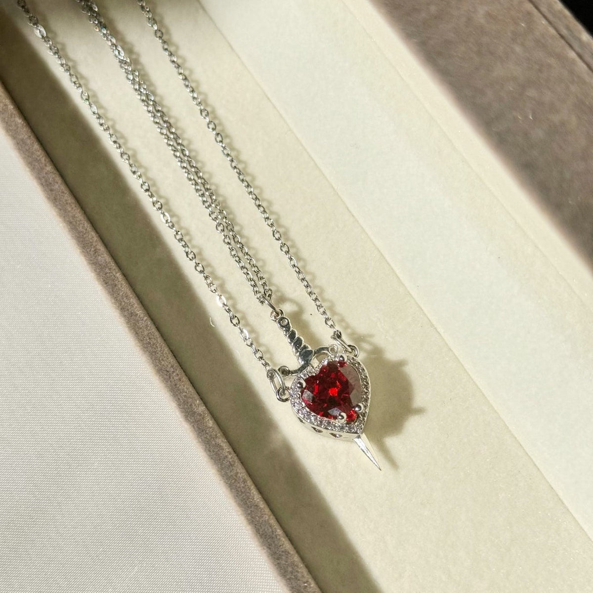 Women's 2-piece Partner Necklace Set with Heart and Sword Pendant