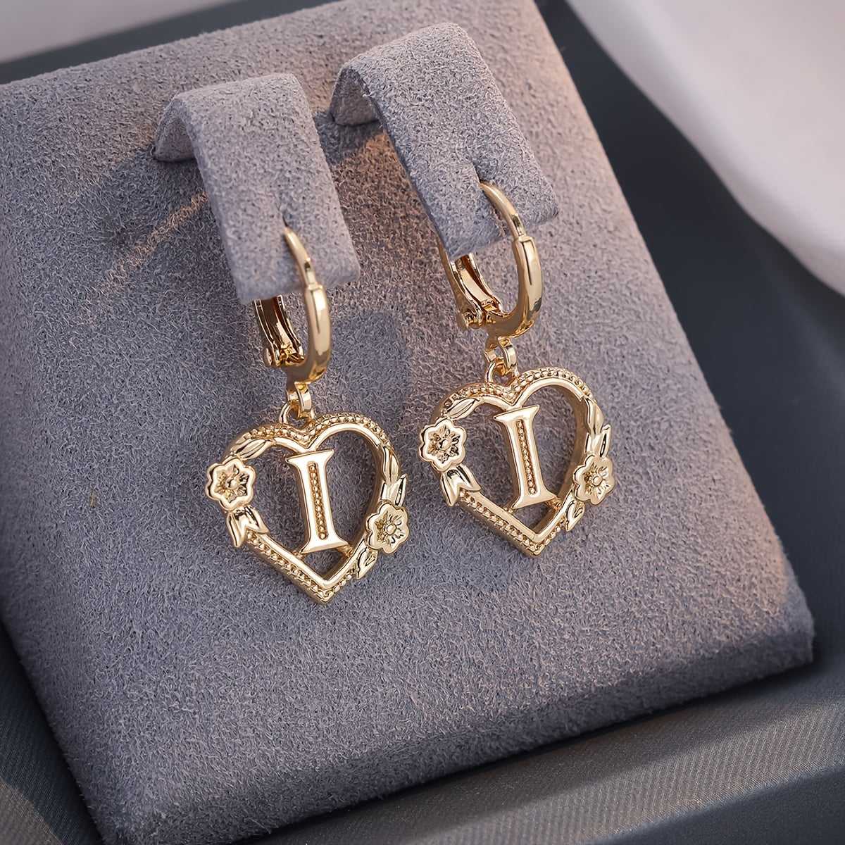 Women's Heart Hoops with Initial and Floral Details