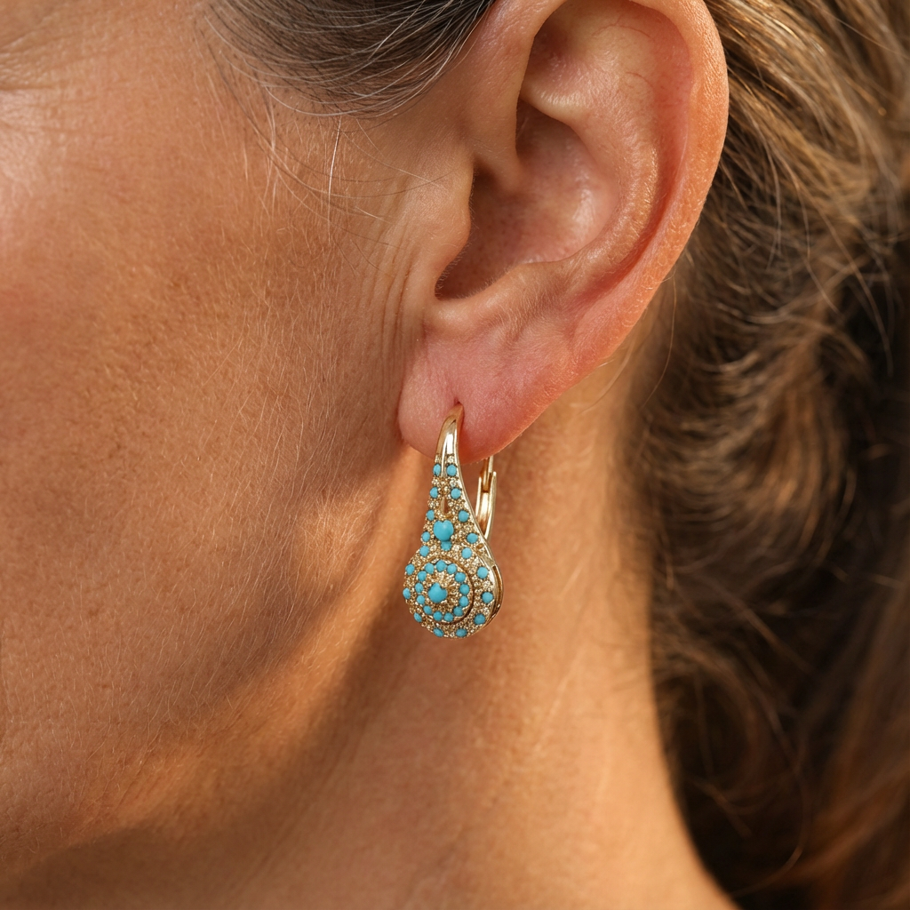 Women's Drop Earrings with Drop Shape and Mosaic Details