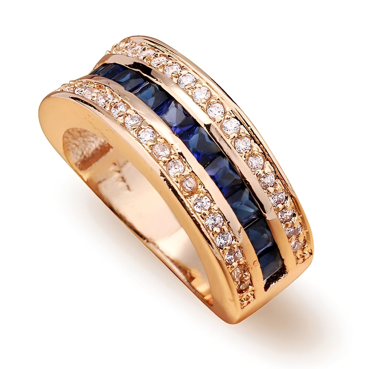 Ronan – Men's square ring with crystals & gold-plated sapphire