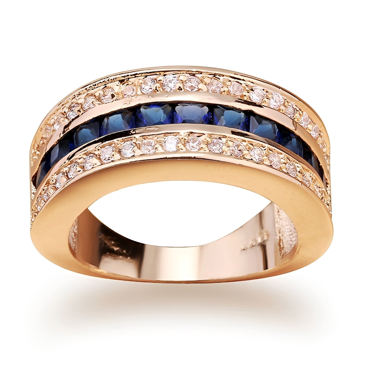 Ronan – Men's square ring with crystals & gold-plated sapphire