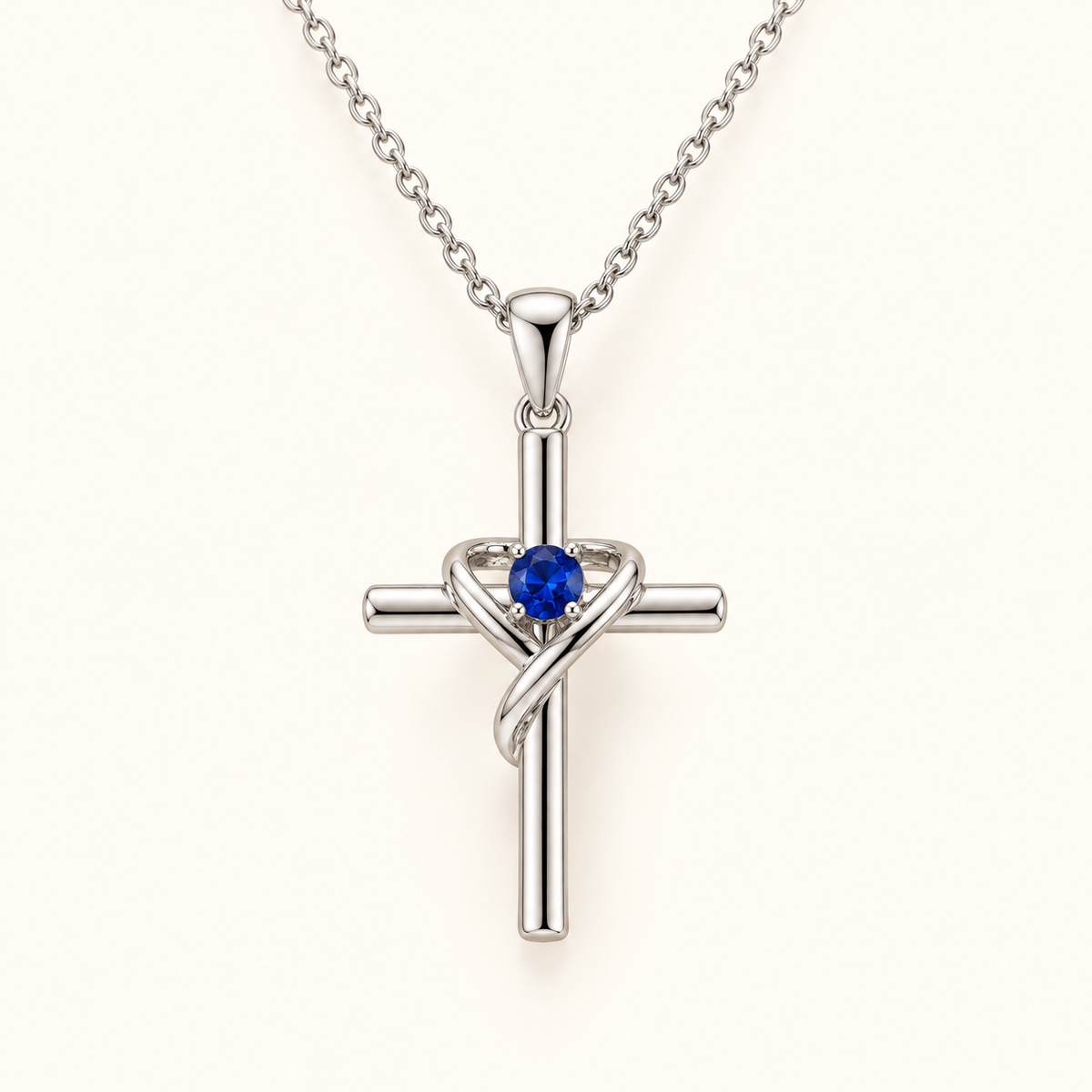 Women’s Cross Necklace with Wrapped Design and Round Center Stone