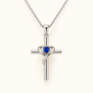 Women’s Cross Necklace with Wrapped Design and Round Center Stone