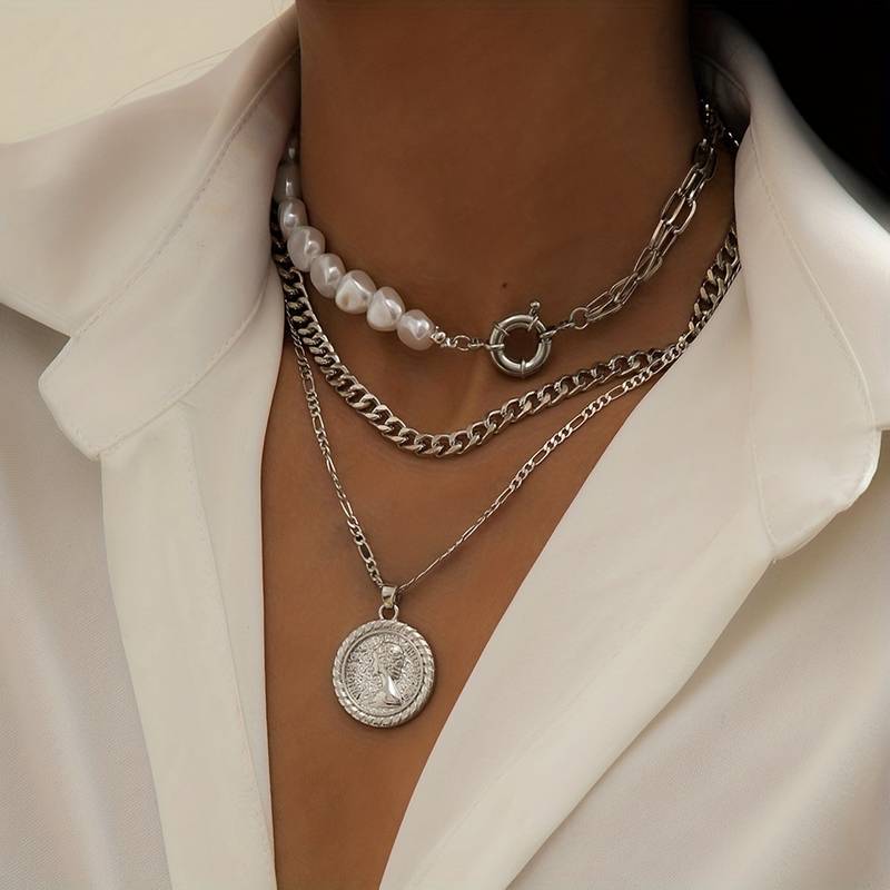 Pearl and Vintage Pendant Necklace - 3 Piece Pendant and Pearl Necklace