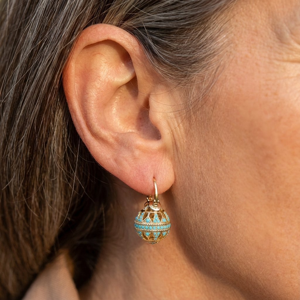 Women's Drop Earrings with Ball Pendant and Delicate Details