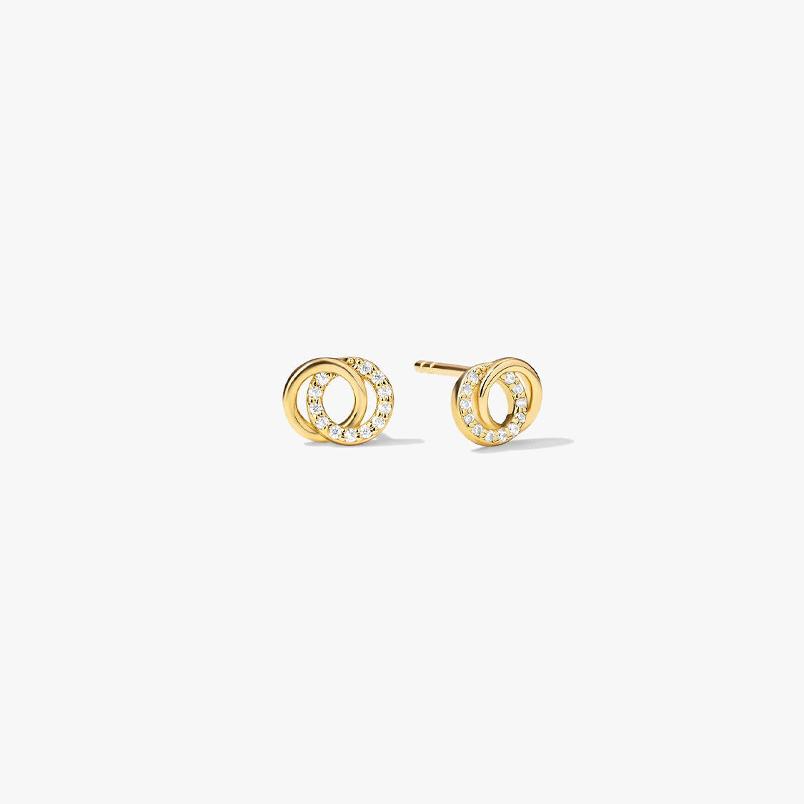 Women's Ear Studs with Interlocking Double Circles and Stone Accents