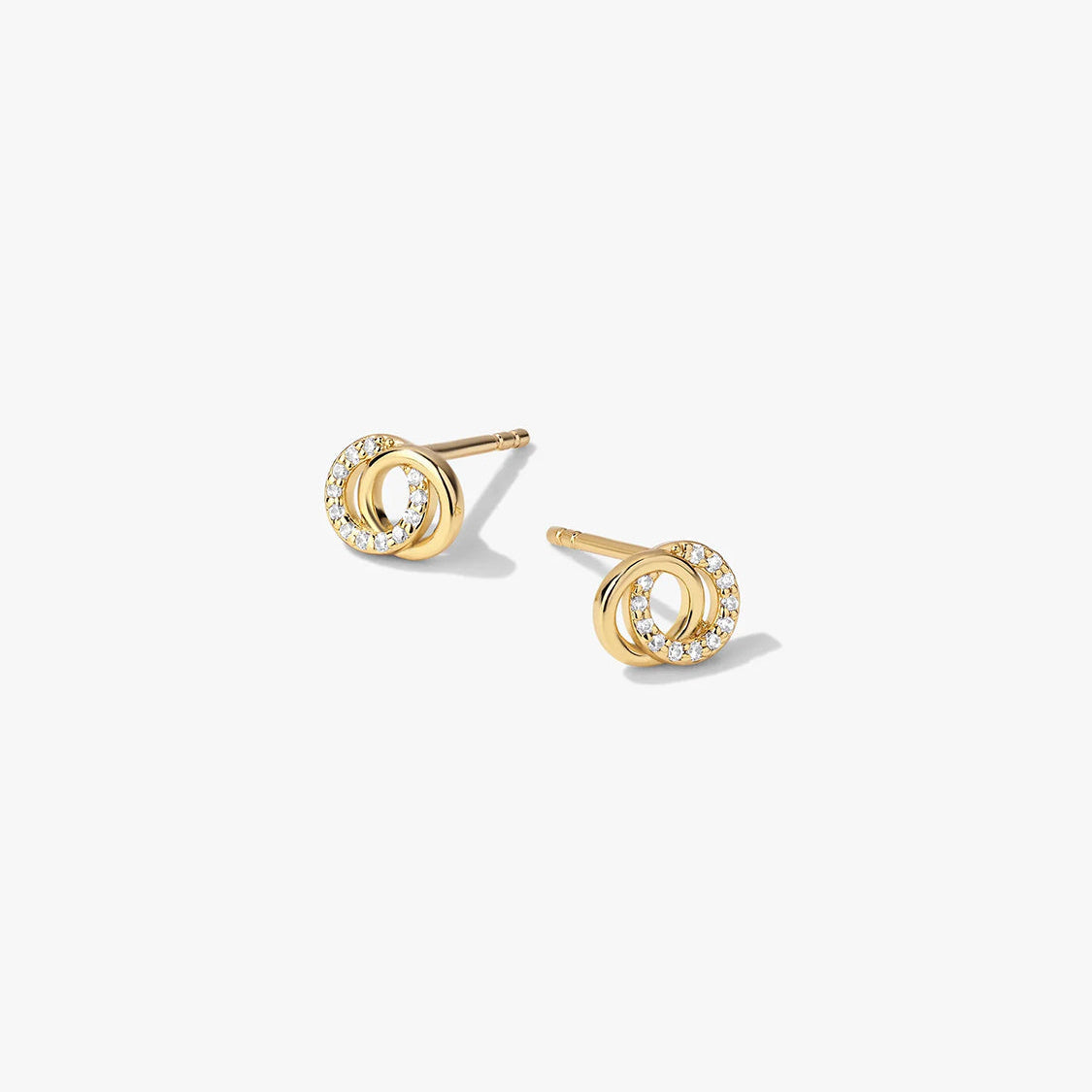 Women's Ear Studs with Interlocking Double Circles and Stone Accents
