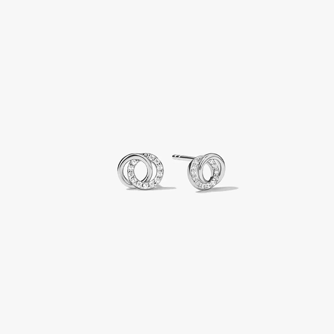 Women's Ear Studs with Interlocking Double Circles and Stone Accents