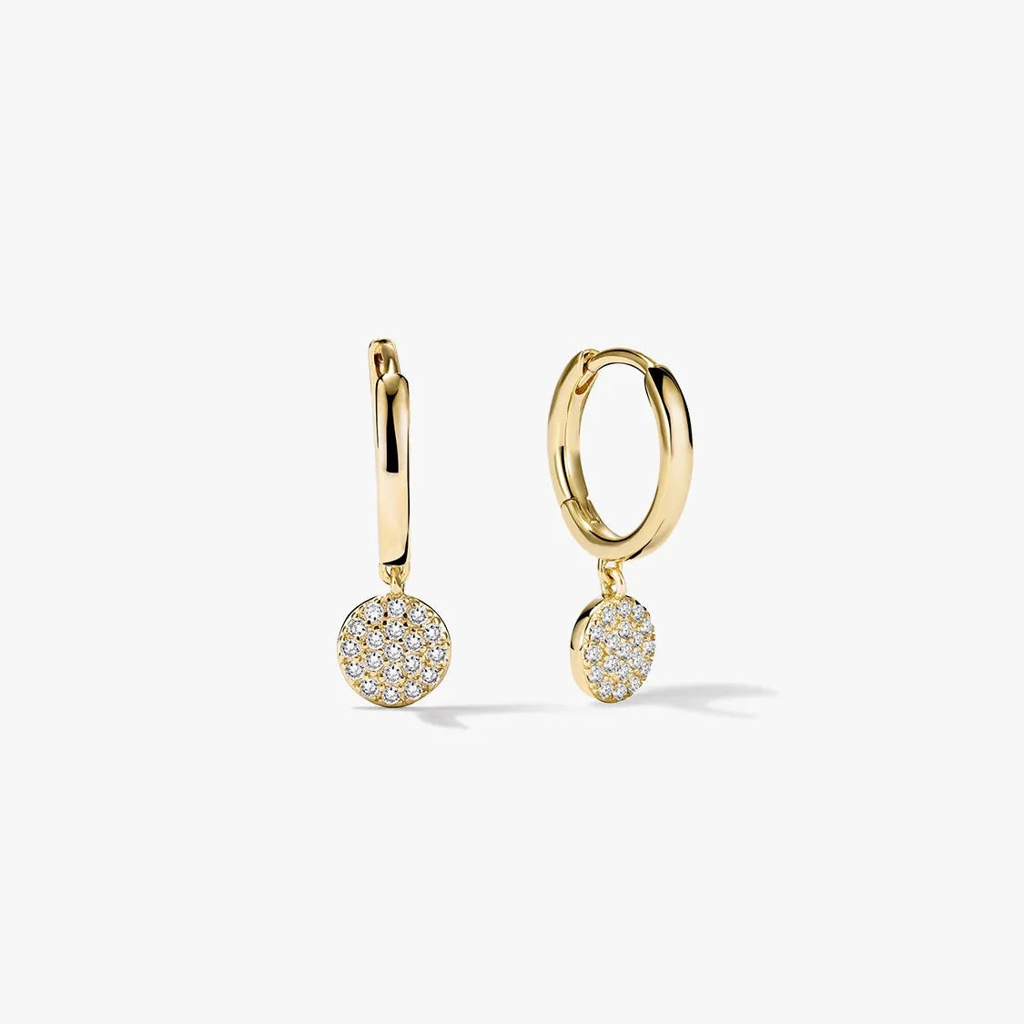 Women's Huggie Earrings with Round Pendant and Stone Embellishment