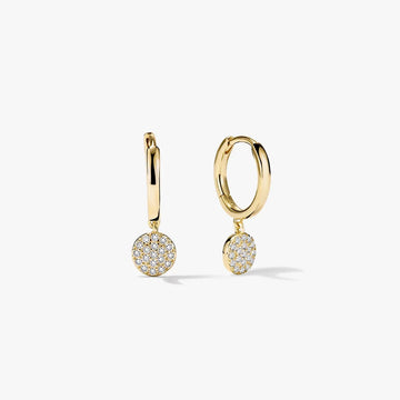 Women's Huggie Earrings with Round Pendant and Stone Embellishment