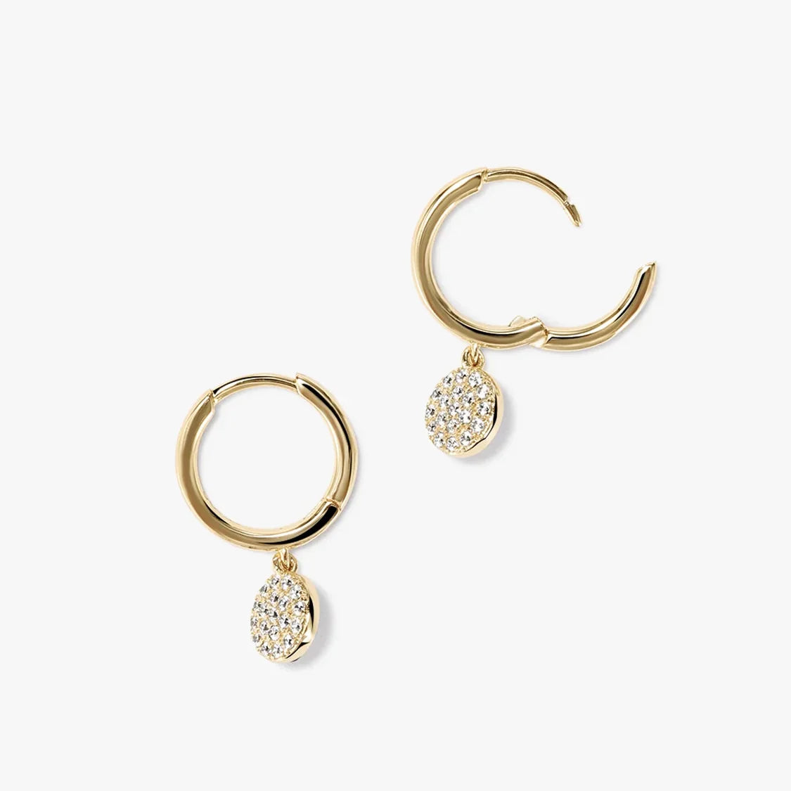 Women's Huggie Earrings with Round Pendant and Stone Embellishment