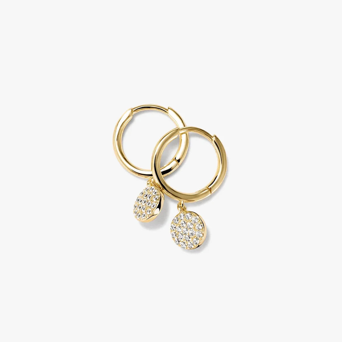 Women's Huggie Earrings with Round Pendant and Stone Embellishment