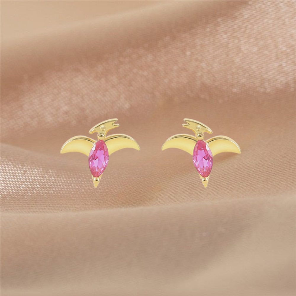 Ladies Dino Earrings in Pair with Dinosaur Design and Jewelry Stone Details