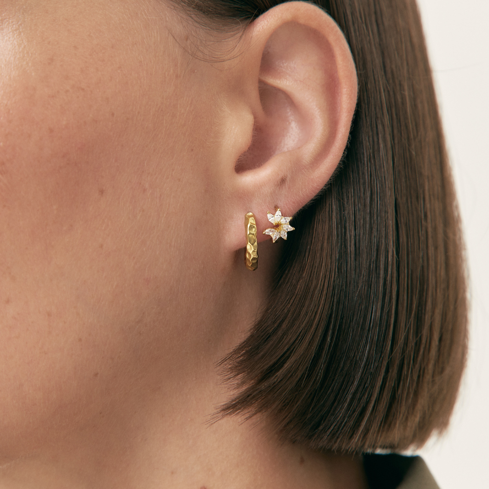 Women’s Flower Hoops with Open Flower Design and Round Stone Setting